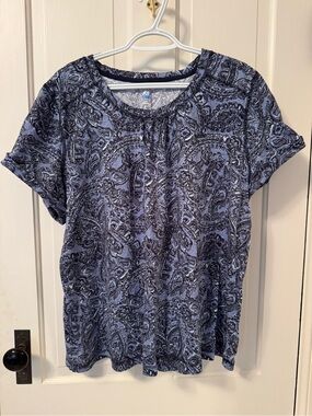 Paisley Short-Sleeve Crewneck Tee in Blue Women's Size 3X